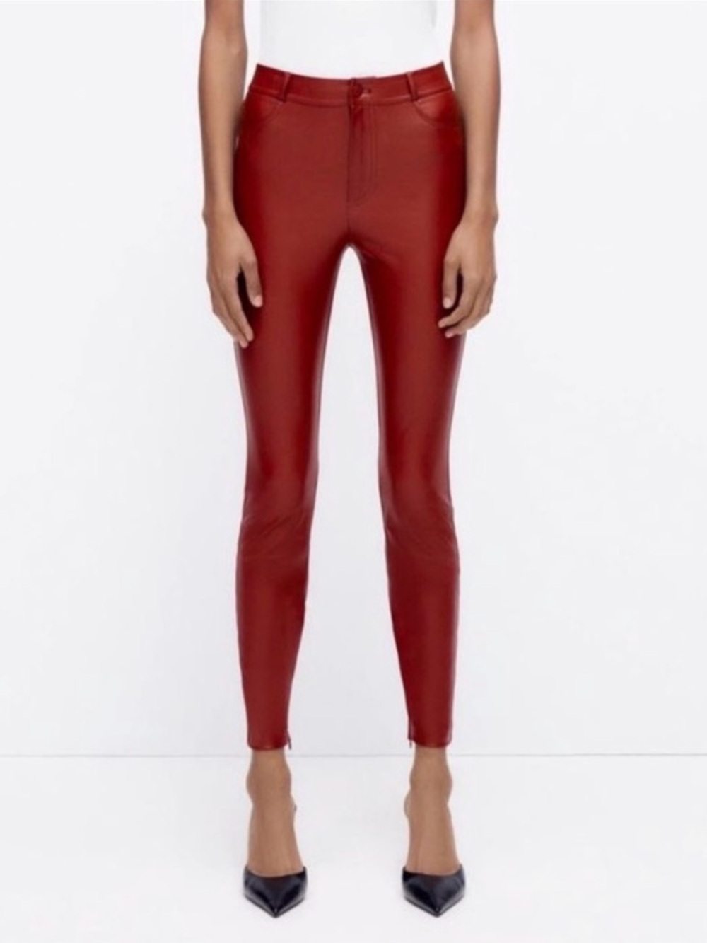 NWOT! Zara Faux Leather Straight Leg Pants in Wine Red, Women’s Size S